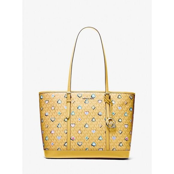 Michael Kors Outlet Jet Set Large Printed Signature Logo HONEY Tote Bag - Picture 1 of 3